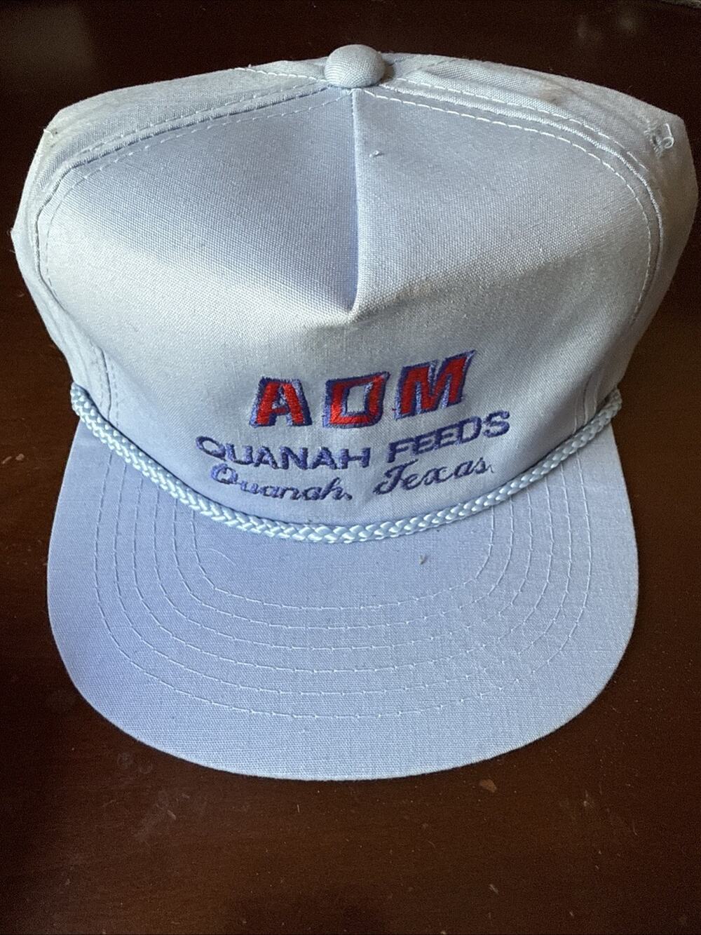 Vintage ADM Quanah Feeds Rope Hat Light Blue Snapback Texas Ag Retro Farmer Hat